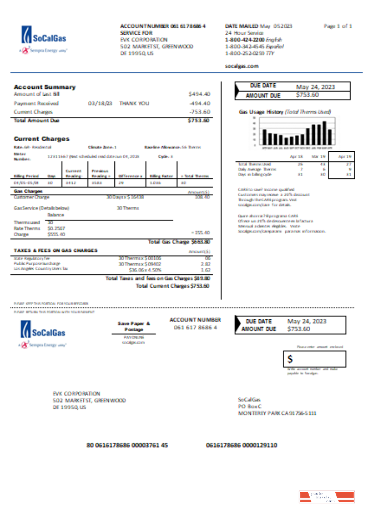 California SoCal Gas utility business bill,  SCR PSD template